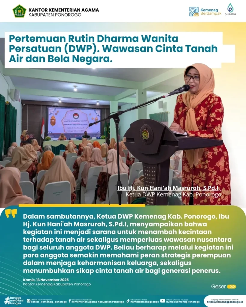 DWP Kemenag Ponorogo Gelar Sosialisasi Wawasan Cinta Tanah Air dan Bela Negara