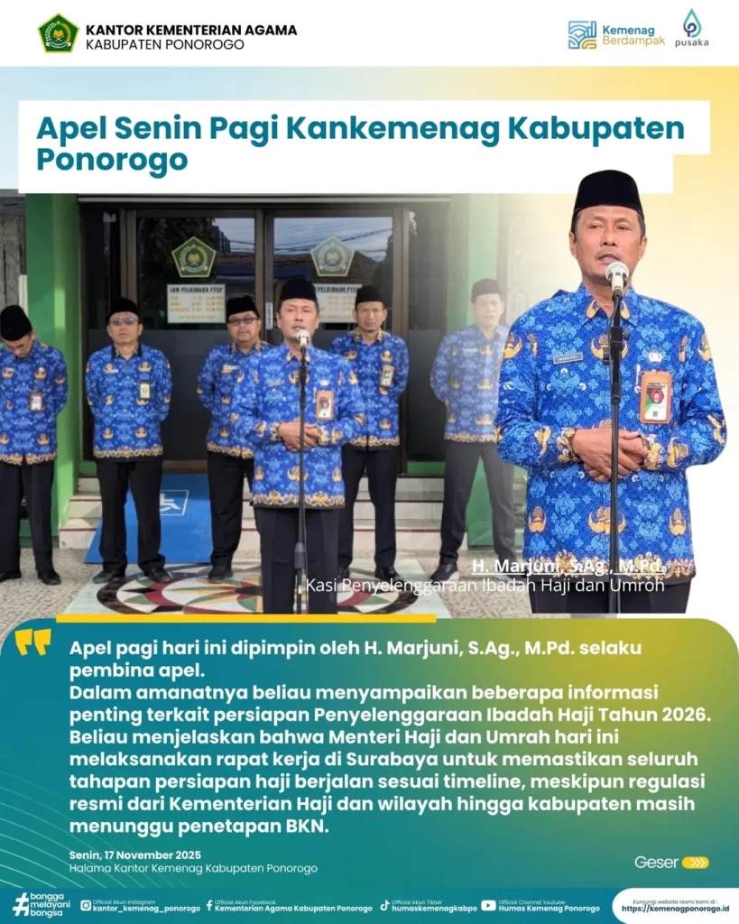 Kemenag Ponorogo Gelar Apel Pagi: Persiapan Haji 2026 Mulai Dimatangkan
