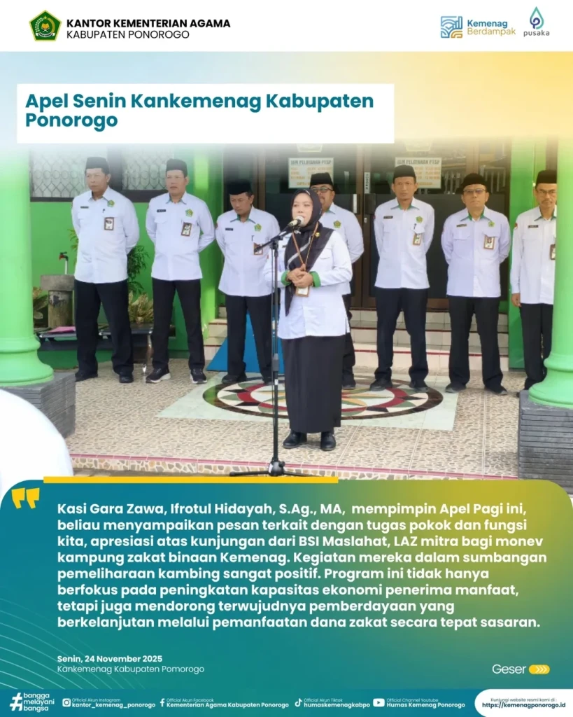 Kemenag Ponorogo Gelar Apel Pagi: Penguatan Integritas ASN dan Apresiasi Sinergi Program Kampung Zakat