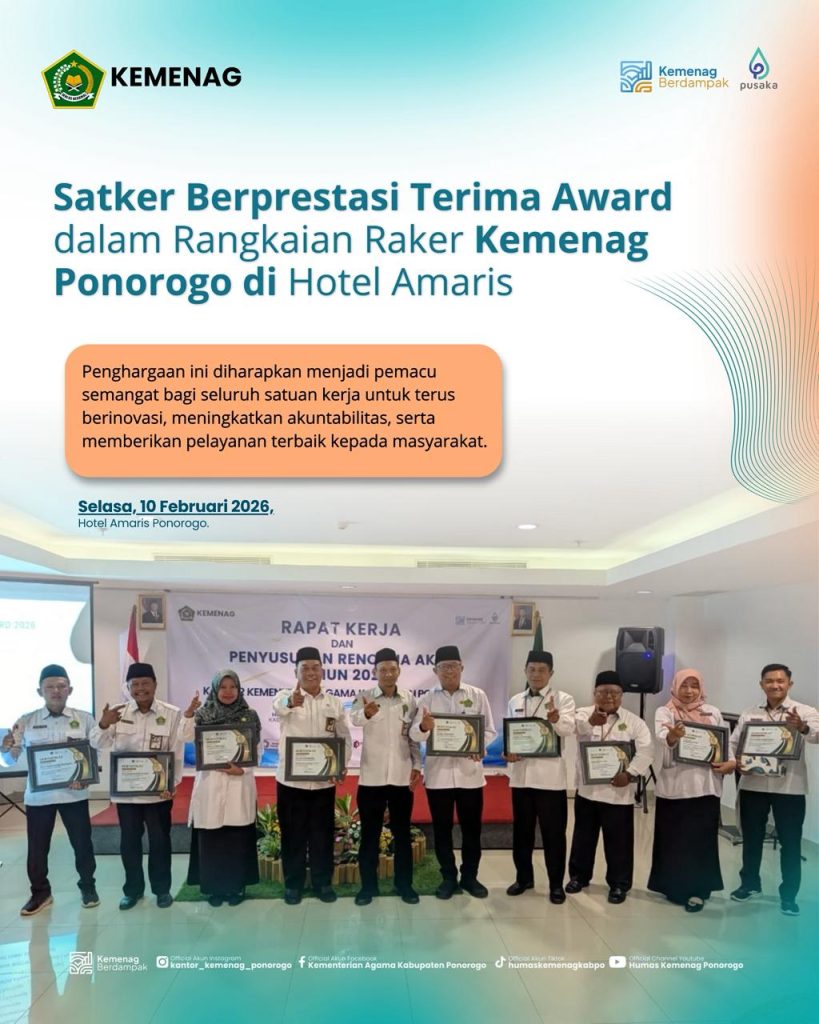 Satker Berprestasi Terima Award dalam Rangkaian Raker Kemenag Ponorogo di Hotel Amaris