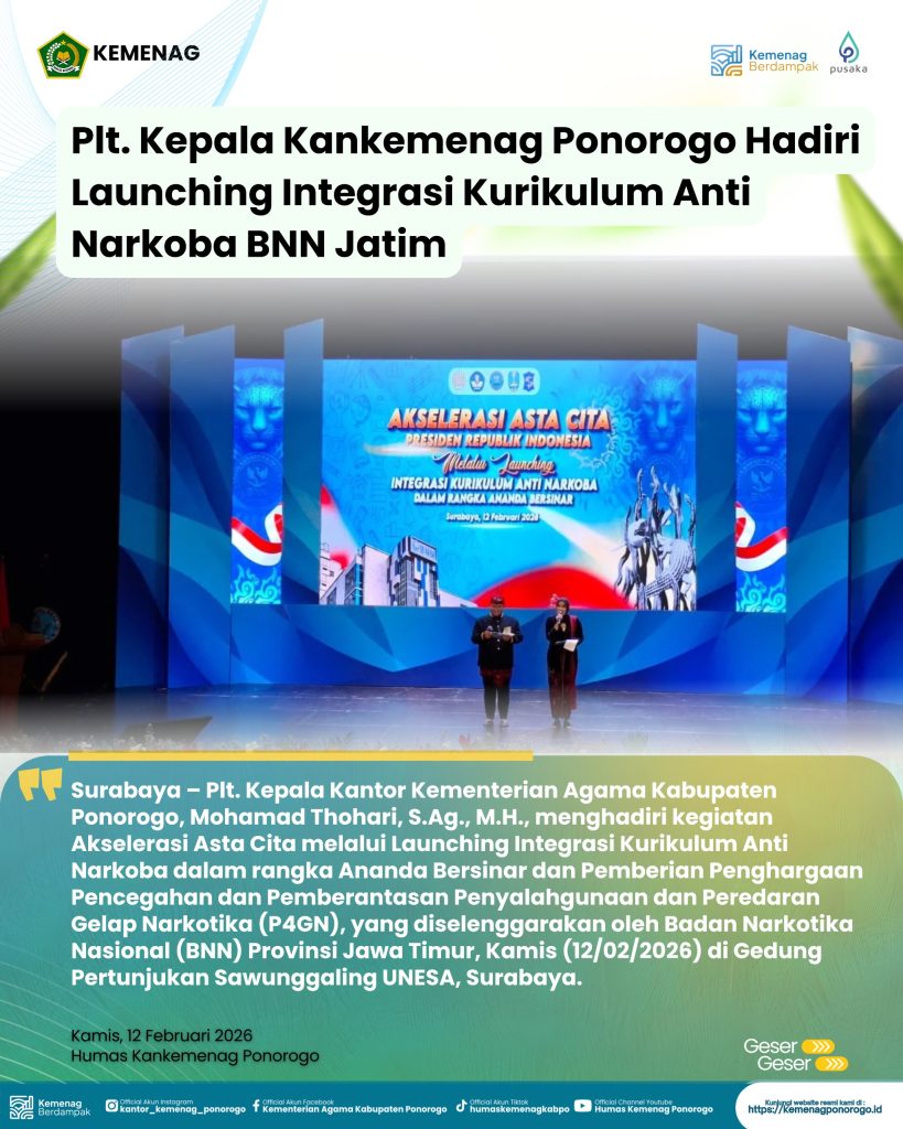 Plt. Kepala Kankemenag Ponorogo Hadiri Launching Integrasi Kurikulum Anti Narkoba BNN Jatim