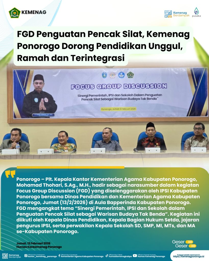 FGD Penguatan Pencak Silat, Kemenag Ponorogo Dorong Pendidikan Unggul, Ramah dan Terintegrasi
