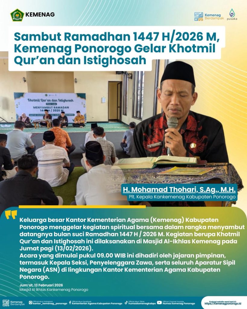 Sambut Ramadhan 1447 H/2026 M, Kemenag Ponorogo Gelar Khotmil Qur’an dan Istighosah