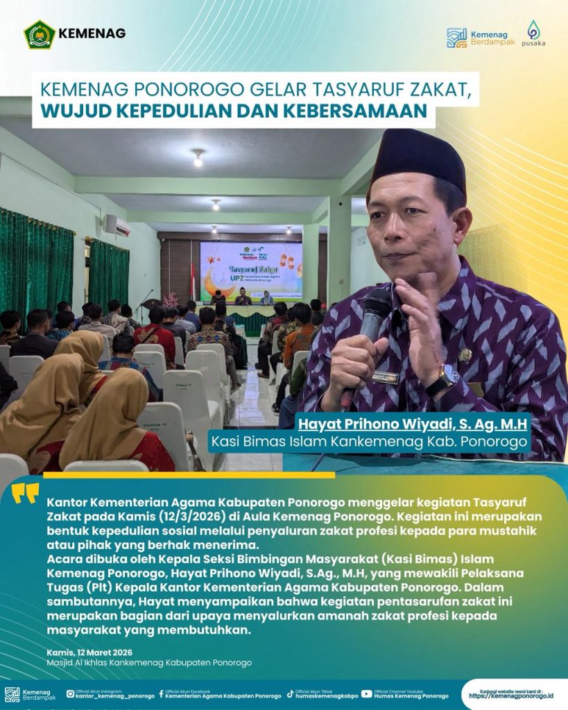 Kemenag Ponorogo Gelar Tasyaruf Zakat, Wujud Kepedulian dan Kebersamaan