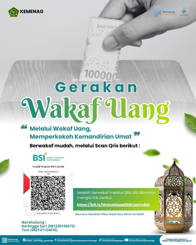 Kemenag Ponorogo Ajak Masyarakat Sukseskan Gerakan Wakaf Uang untuk Memperkokoh Kemandirian Umat