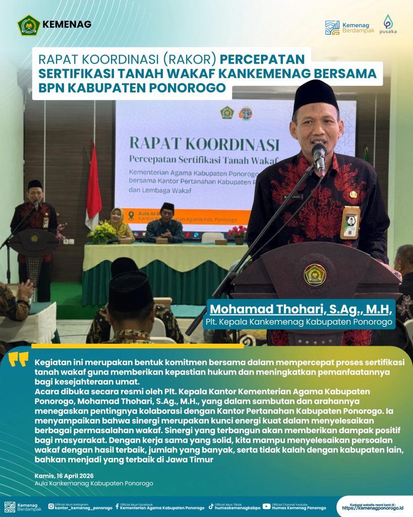 Rakor Percepatan Sertifikasi Tanah Wakaf, Kemenag Ponorogo Perkuat Sinergi Lintas Sektor