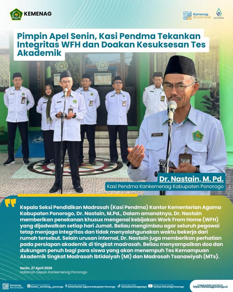Pimpin Apel Senin, Kasi Pendma Tekankan Integritas WFH dan Doakan Kesuksesan Tes Akademik