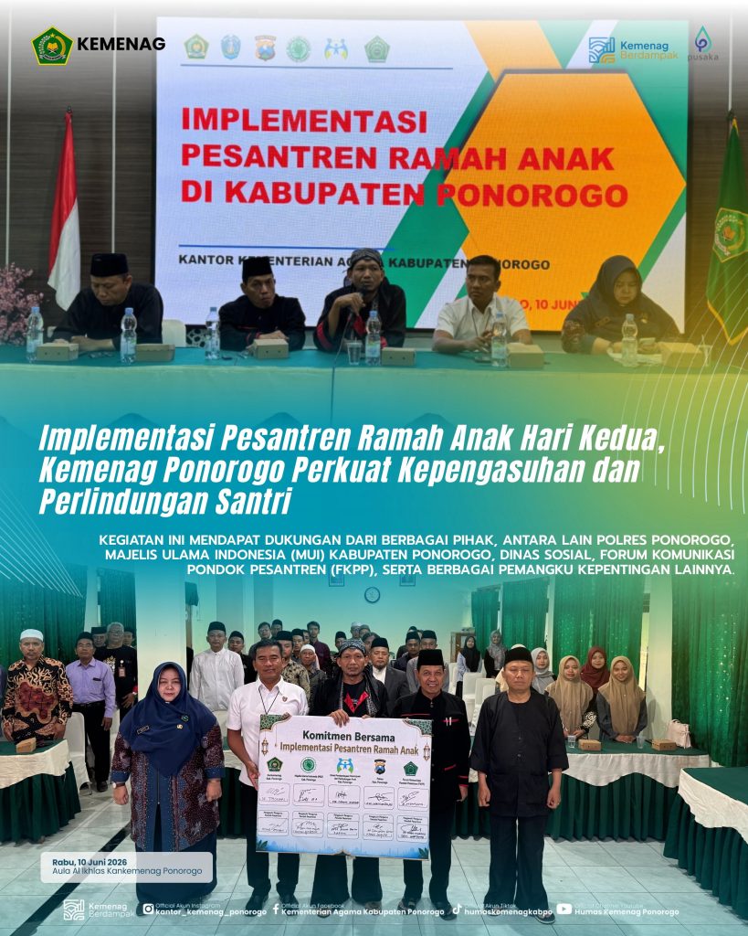 Plt. Kankemenag Ponorogo Buka Sosialisasi Implementasi Pesantren Ramah Anak di Kabupaten Ponorogo