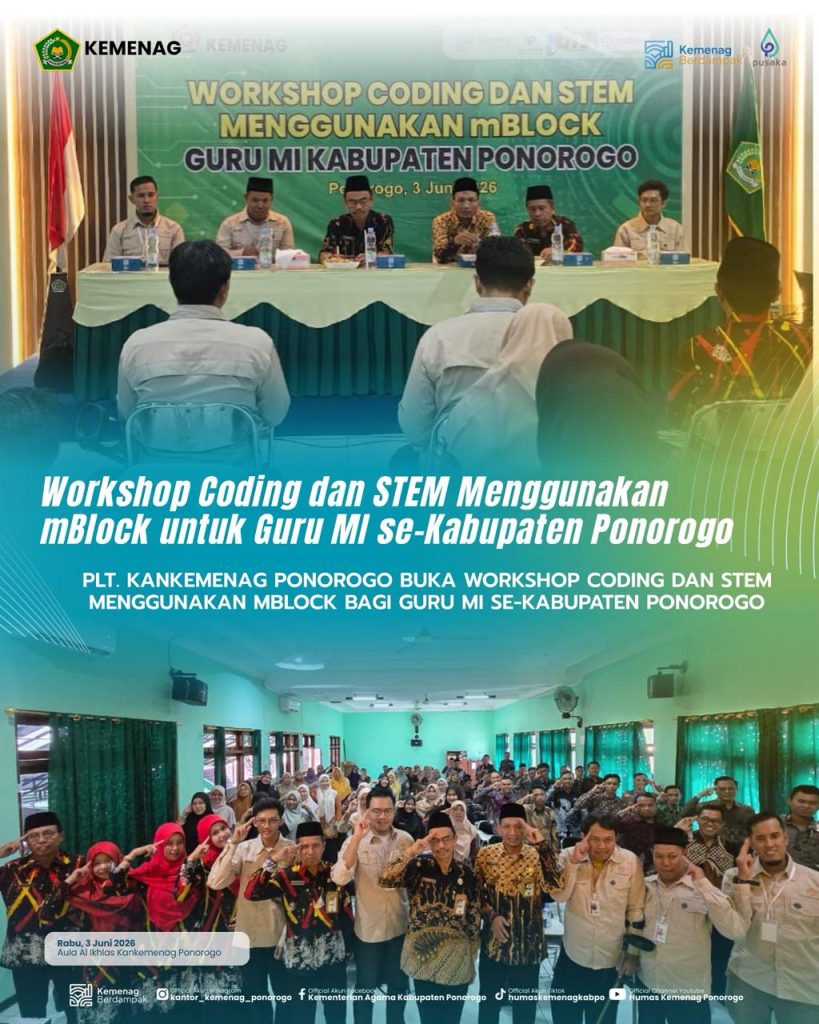 Plt. Kankemenag Ponorogo Buka Workshop Coding dan STEM Menggunakan mBlock bagi Guru MI se-Kabupaten Ponorogo