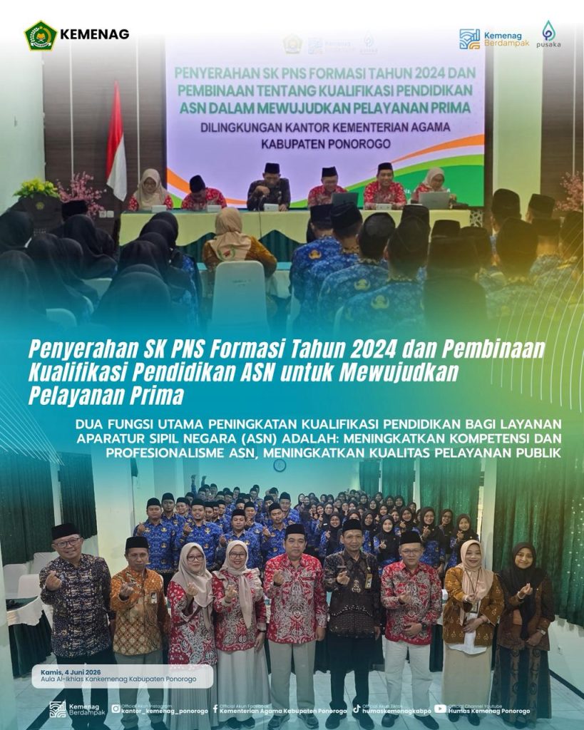 Penyerahan SK PNS Formasi Tahun 2024 dan Pembinaan Kualifikasi Pendidikan ASN untuk Mewujudkan Pelayanan Prima
