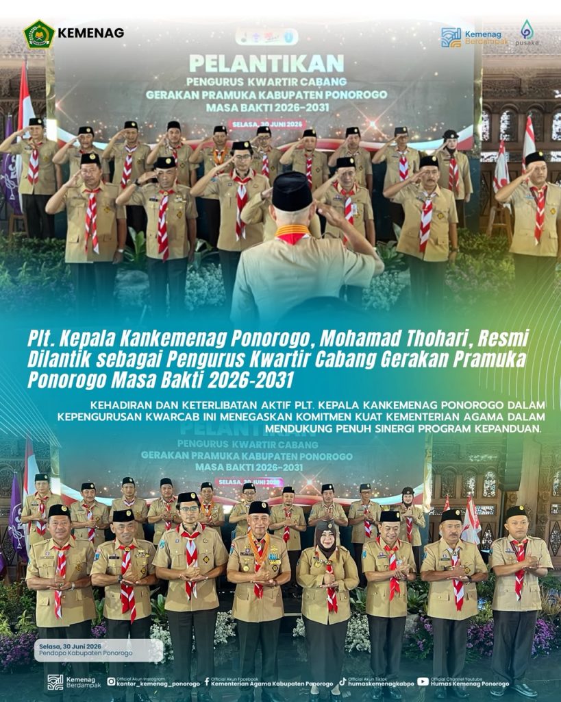 Plt. Kepala Kankemenag Ponorogo Mohamad Thohari Dilantik sebagai Pengurus Kwarcab Gerakan Pramuka Ponorogo Masa Bakti 2026–2031