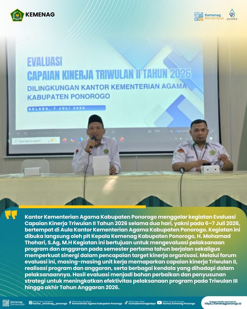 Kemenag Ponorogo Gelar Evaluasi Capaian Kinerja Triwulan II Tahun 2026