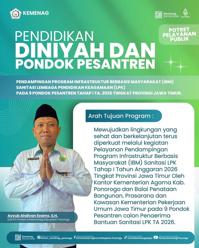 Kemenag Ponorogo Dampingi Program IBM Sanitasi LPK pada 9 Pondok Pesantren Tahap I TA 2026