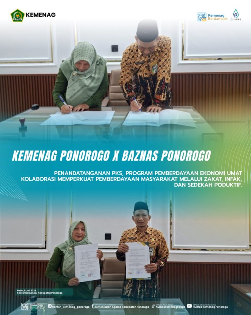 Kemenag Ponorogo dan BAZNAS Teken PKS Program Pemberdayaan Ekonomi Umat